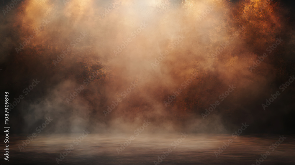 Poster ethereal empty stage with mist fog and brown spotlights moody atmospheric background for artistic di