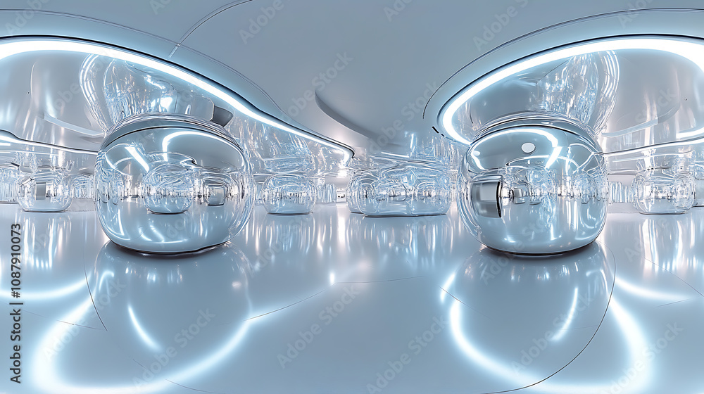 Aufkleber Futuristic virtual reality 360 studio with shiny reflective surfaces hdri panoramic environment for vr content creation 3d rendering