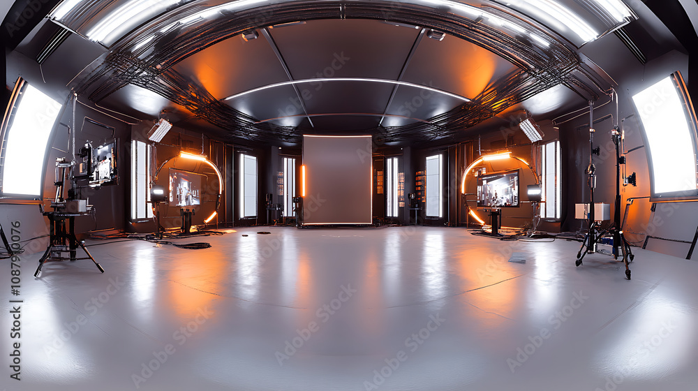 Leinwandbilder futuristic virtual reality 360 studio with shiny reflective surfaces hdri panoramic environment for 