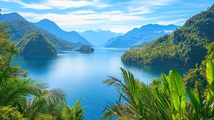 Tranquil Lake Surrounded by Lush Mountains