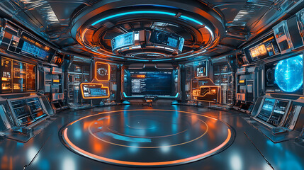 Futuristic virtual reality 360 studio with shiny reflective surfaces hdri panoramic environment for vr content creation 3d rendering