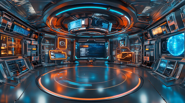 Futuristic virtual reality 360 studio with shiny reflective surfaces hdri panoramic environment for vr content creation 3d rendering
