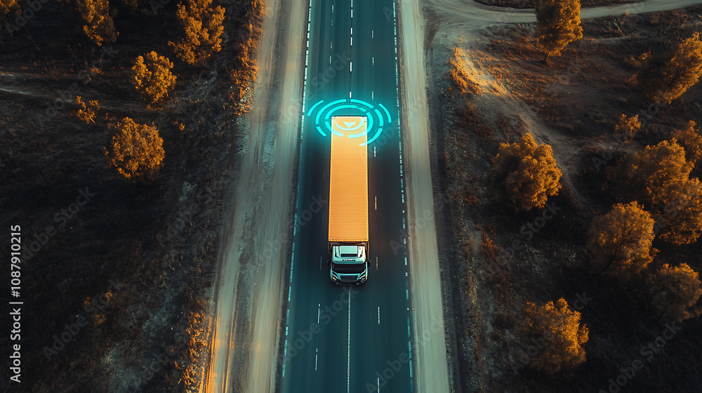 Poster gps tracking of moving truck with container on map top view logistics concept