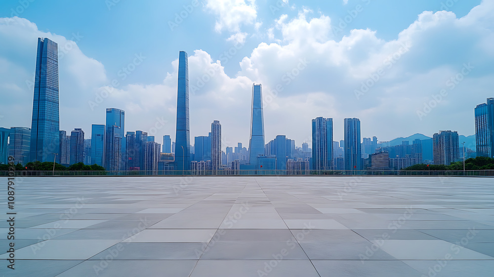 Poster empty square floor with urban skyline background in shenzhen, china
