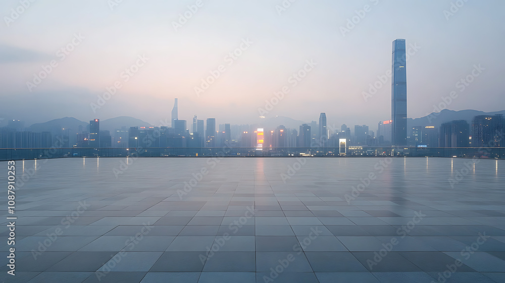 Poster empty square floor with urban skyline background in shenzhen, china