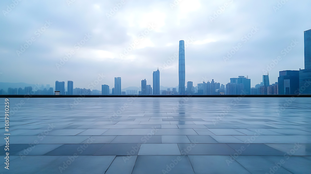 Poster empty square floor with urban skyline background in shenzhen, china
