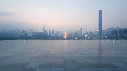 Obraz premium Empty square floor with urban skyline background in Shenzhen, China