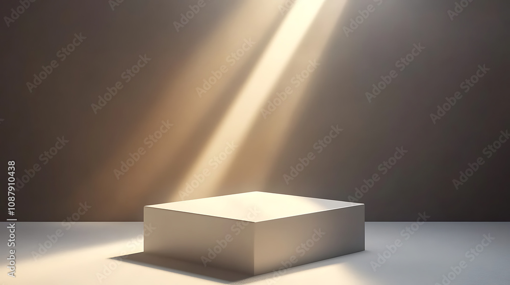 Poster minimalist 3d-rendered geometric background with an empty white square podium, incorporating natural