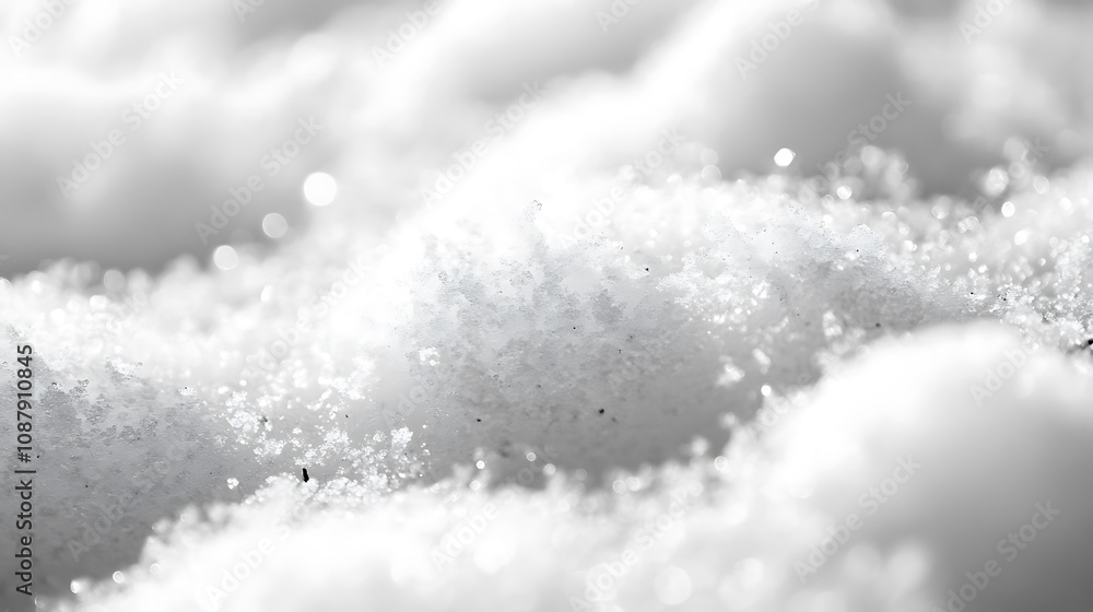 Poster a black and white texture of snow, with subtle details like cracks or small icy particles visible in