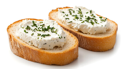 Slices of bread with cream cheese and herbs