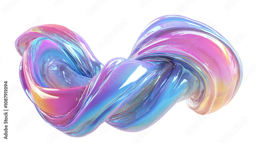 Poster abstract glossy holographic twisted liquid shape 3d render isolated on white background digital art