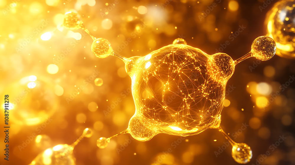 Poster abstract depiction of a cell membrane structure with a golden glow, serving as a background for biol