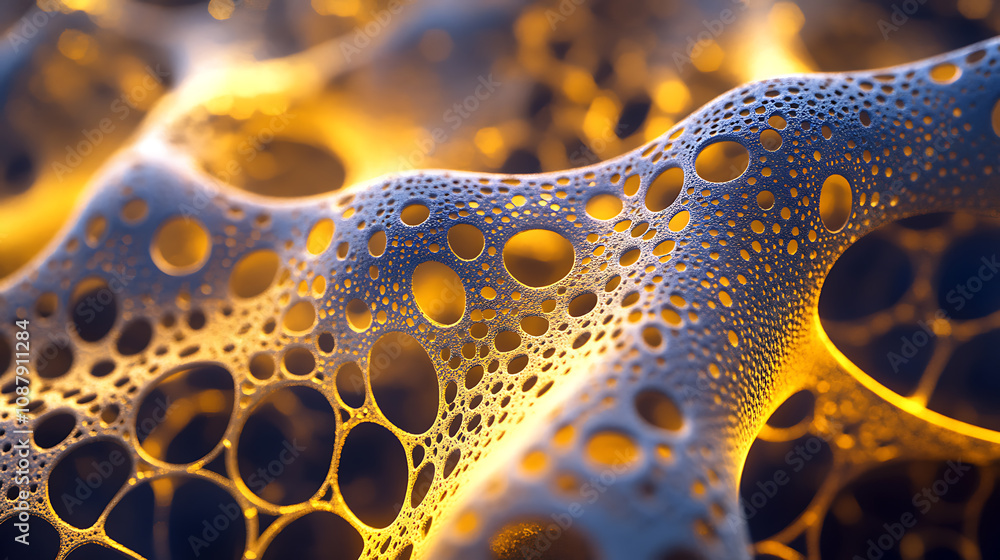 Poster abstract depiction of a cell membrane structure with a golden glow, serving as a background for biol