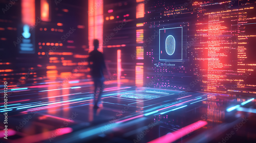 Leinwandbilder Digital kyc verification process with fingerprint and photo id scanning online account authentication concept 3d illustration
