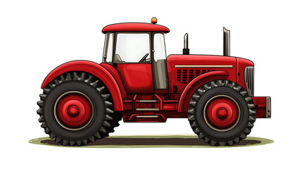 Obraz premium A red agricultural tractor is vividly depicted isolated on a white background, perfectly suited for clear and focused displays