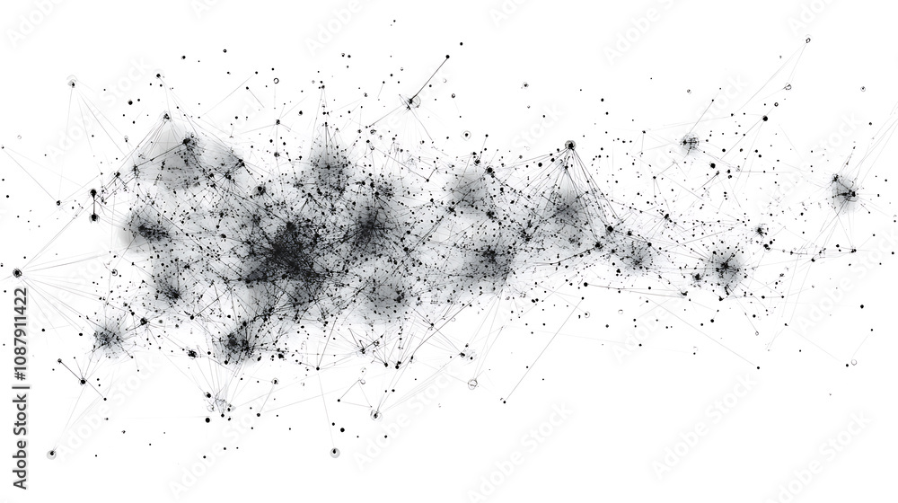 Poster An abstract representation of an API (Application Programming Interface) concept, depicted as a network of interconnected dots and lines, symbolizing complex data exchange in computing environments