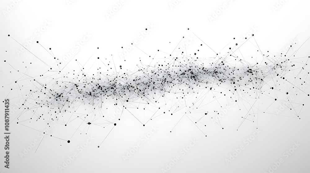 Poster An abstract representation of an API (Application Programming Interface) concept, depicted as a network of interconnected dots and lines, symbolizing complex data exchange in computing environments