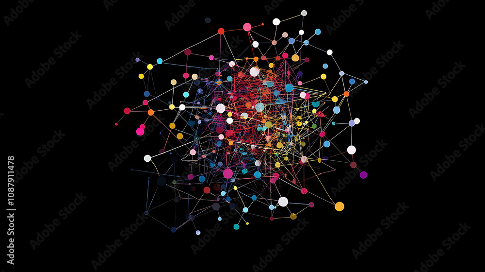 Leinwandbilder An abstract representation of an API (Application Programming Interface) concept, depicted as a network of interconnected dots and lines, symbolizing complex data exchange in computing environments