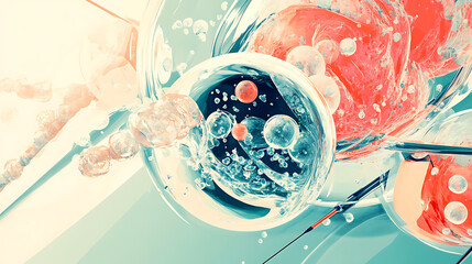 A medical illustration depicting the process of artificial insemination and in vitro fertilization (IVF), showcasing the scientific and technological advancements in assisted reproductive treatments