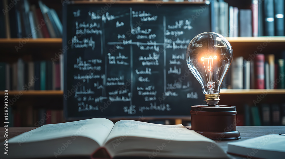 Fototapete blackboard filled with scientific formulas and calculations in physics and mathematics