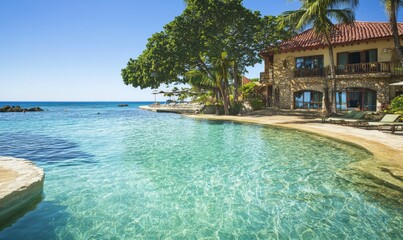 Beachfront Resort with Crystal Clear Water and Copy Space for Tropical Vacation Designs