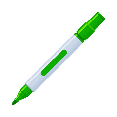 Dark green whiteboard permanent marker pen with cap off. School supplies, stationery, drawing, writing tool concept. Flat vector illustration isolated on a white background with copy space