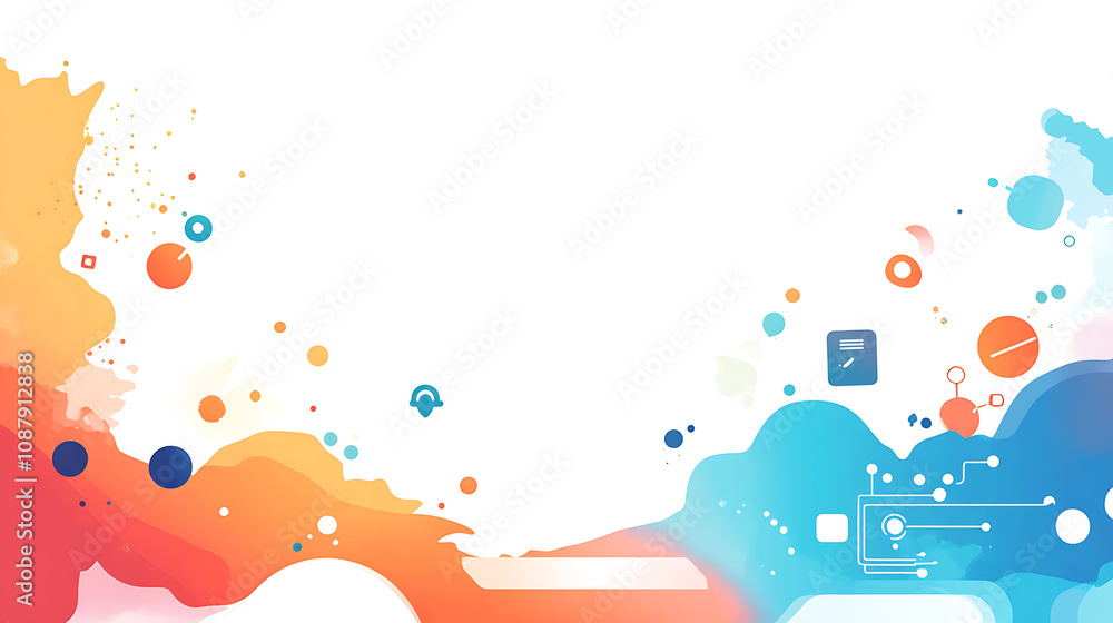 Aufkleber PPT clean background image, Icons related to computer hardware and software and the internet, in a modern, dynamic and professional style, Big free space