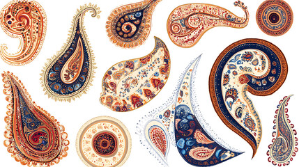 Set of intricate paisley border patterns on a white background