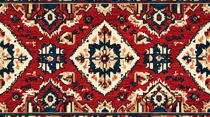 Seamless pattern featuring Caucasian-style antique rug motifs, suitable for various fabric and decor applications