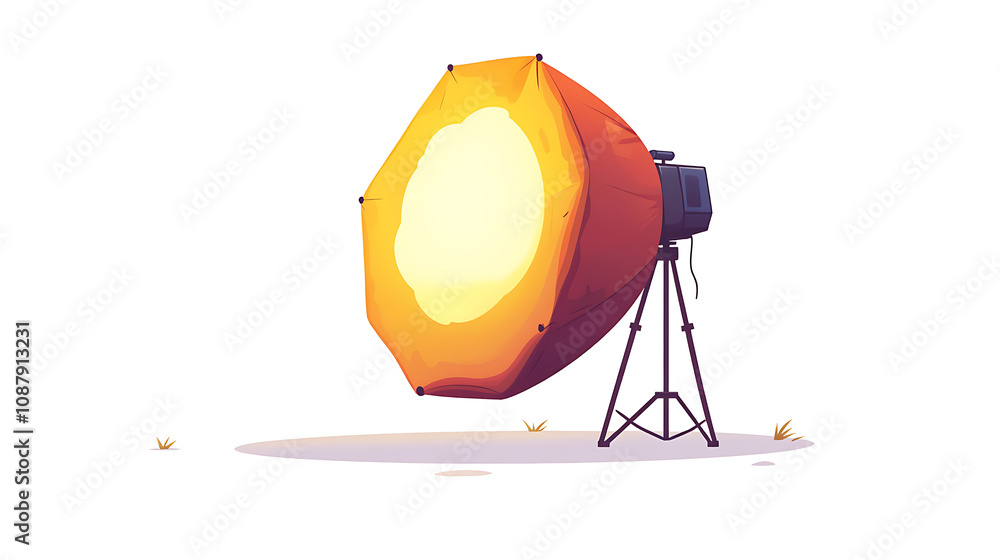 Poster Big softbox with a c-stand that has an isolated white background and a whimsical cartoon illustration style