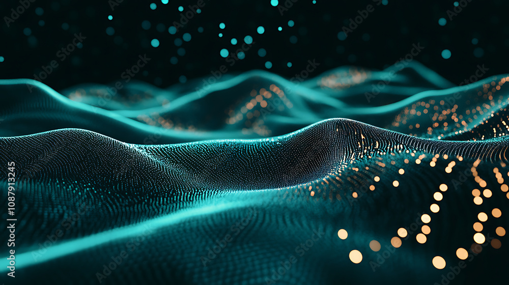 Poster abstract teal light lines and curves on dark background futuristic technology concept