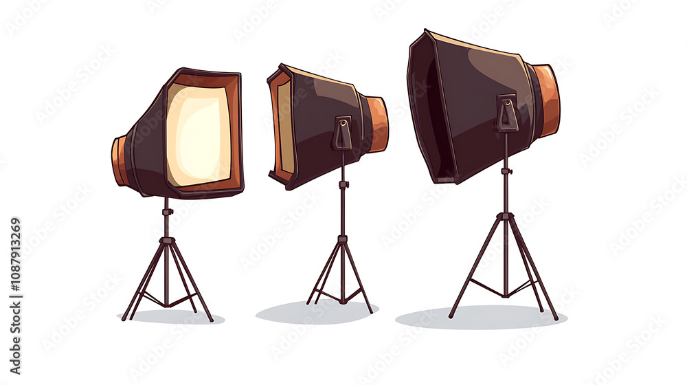 Poster big softbox with a c-stand that has an isolated white background and a whimsical cartoon illustratio
