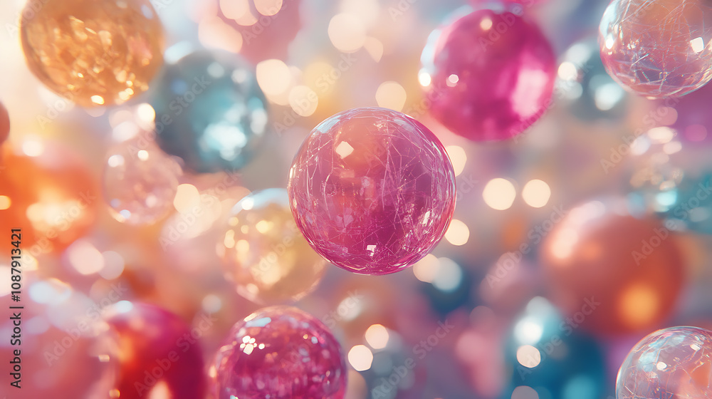 Poster colorful translucent orbs floating in ethereal space abstract 3d spheres composition