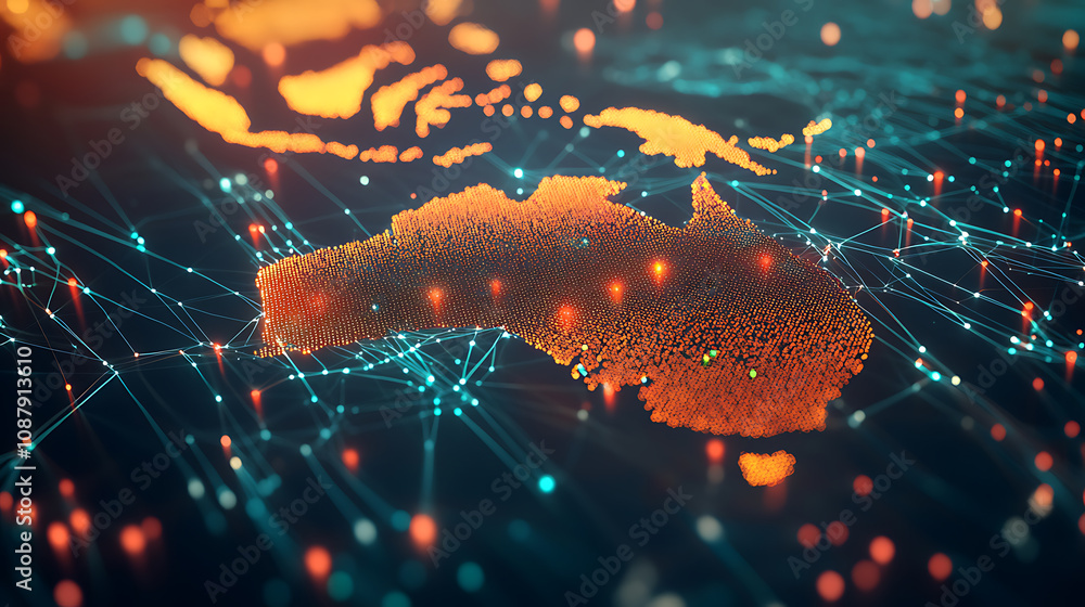 Aufkleber digital network map of australia global connectivity and data transfer concept illustration