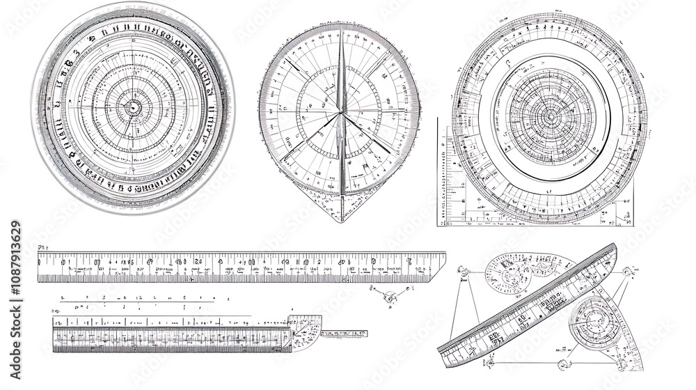Poster measuring tool set for angles, metric rulers set with 180 degree measure and round 360 protractors s