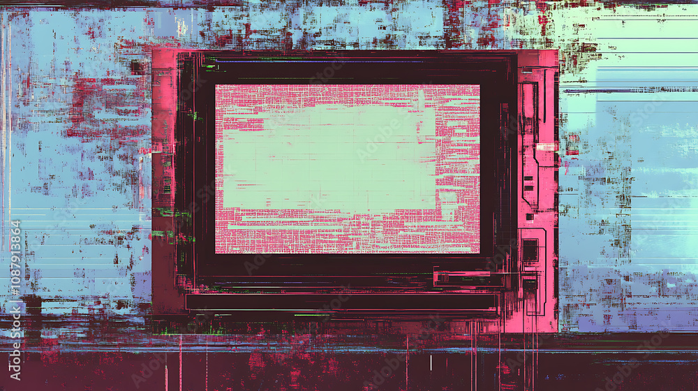 Poster Futuristic test screen glitch texture with distorted pixels and scanlines edgy retro illustration concept