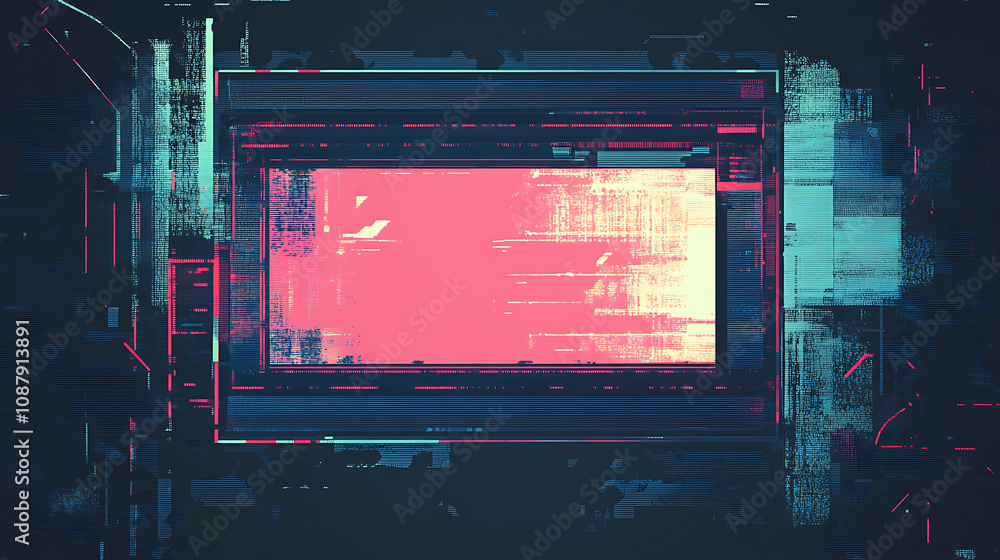 Poster Futuristic test screen glitch texture with distorted pixels and scanlines edgy retro illustration concept