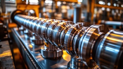 Obraz premium Industrial machinery components in a factory setting.