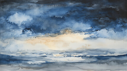 Obraz premium Watercolor abstract sky background, blue and gray colors
