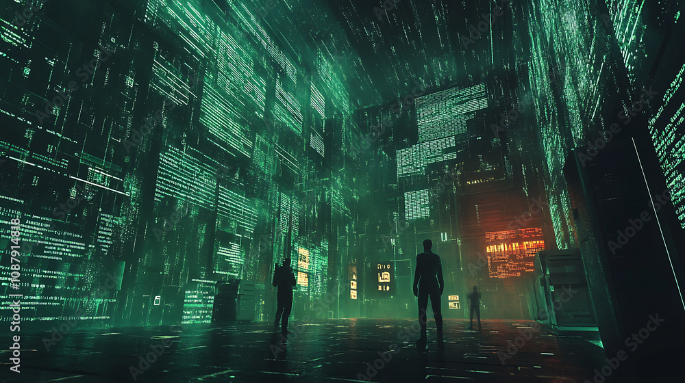 Aufkleber a digital background with code and computer screens, representing the realm of software development 