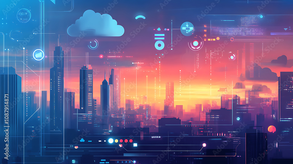 Aufkleber A digital illustration of a secure cloud storage concept, featuring a metallic microchip with a padlock symbolizing data protection and cybersecurity in cloud computing
