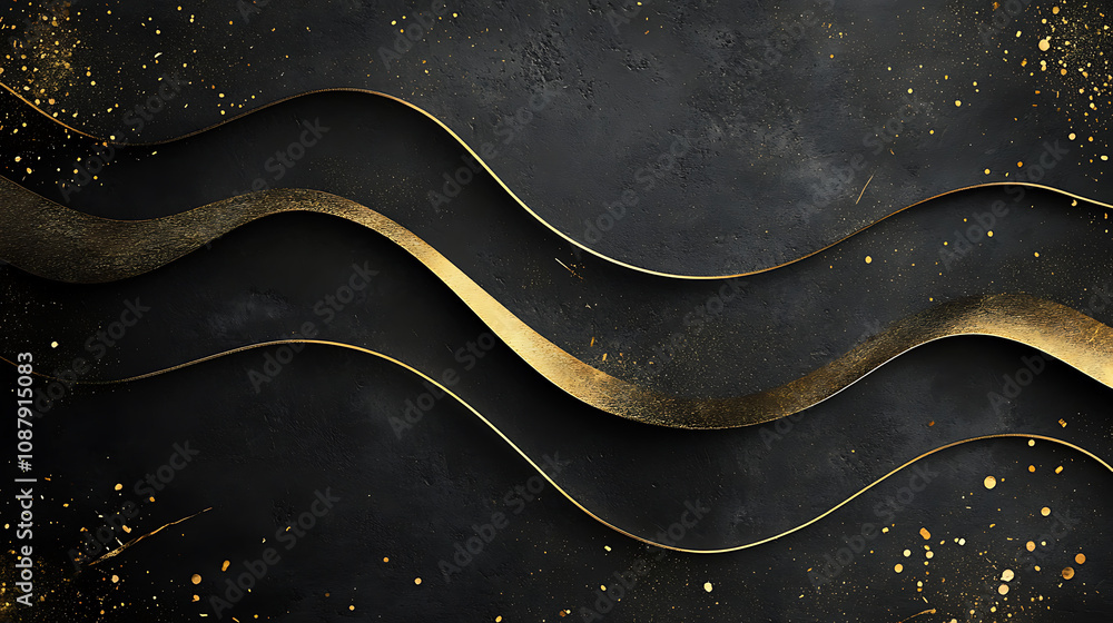 Leinwandbilder a golden curved line on a black background, creating an elegant and sophisticated abstract design wi