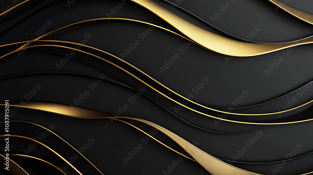 Aufkleber A golden curved line on a black background, creating an elegant and sophisticated abstract design with high resolution