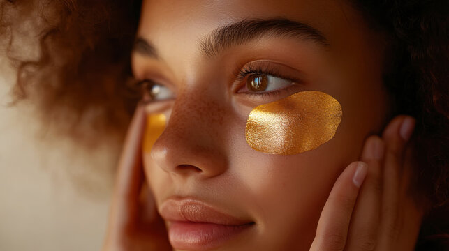 Elegant beauty skincare routine with gold eye patches