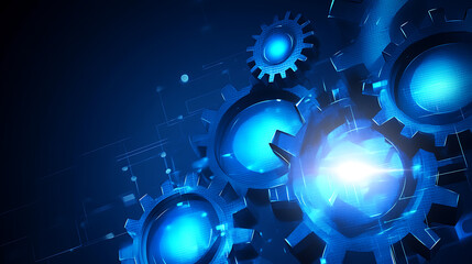 Obraz premium Abstract blue gear high-tech background with technology, digital and data elements Digital future tech banner template
