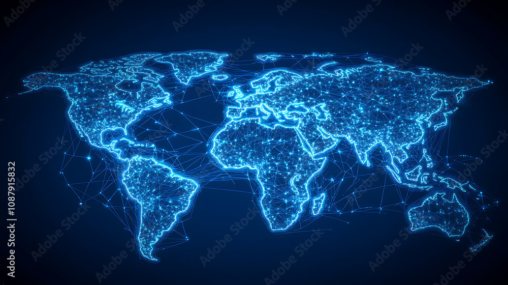 Poster abstract digital technology background with blue glowing hexagons and binary code, symbolizing the c
