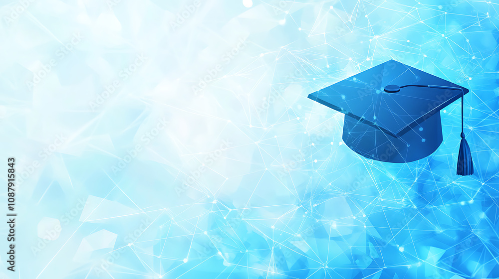 Aufkleber abstract low poly style, modern digital technology background with graduation cap and network connec