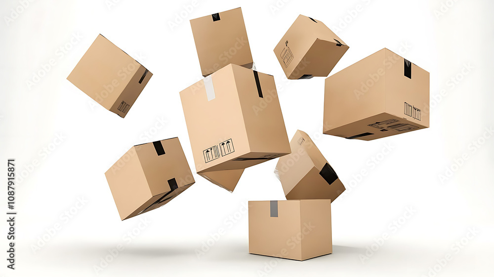 Aufkleber An image of cardboard boxes depicted as if flying on a white background