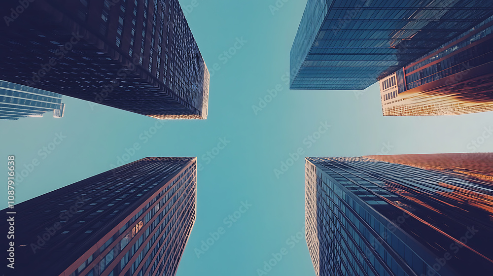 Aufkleber modern skyscrapers connected digitally, representing the integration of technology in real estate bu