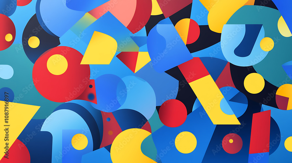 Leinwandbilder abstract background with colorful shapes and a blue gradient for a web banner design template, flat 